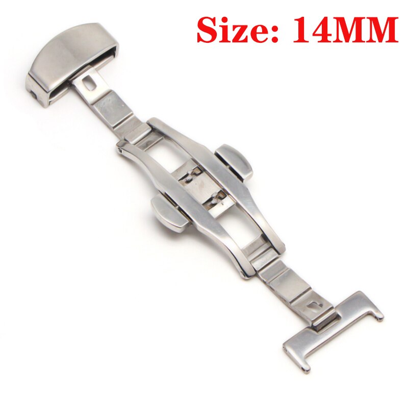 Schmetterling Einsatz Schnalle Automatische Doppel Klicken Edelstahl Spange Band Für Uhr Band 16mm18mm 20mm 22mm Armbinde Verschluss: Silber--14MM