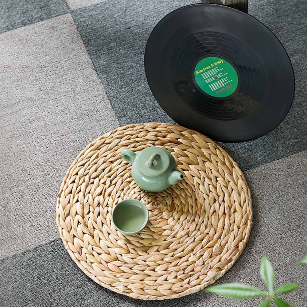 2 pcs 38/35/30cm Round Rattan Placemats Natural Cattail Straw Woven Dining Table Mats Heat Table Mats Coasters Kitchen Table