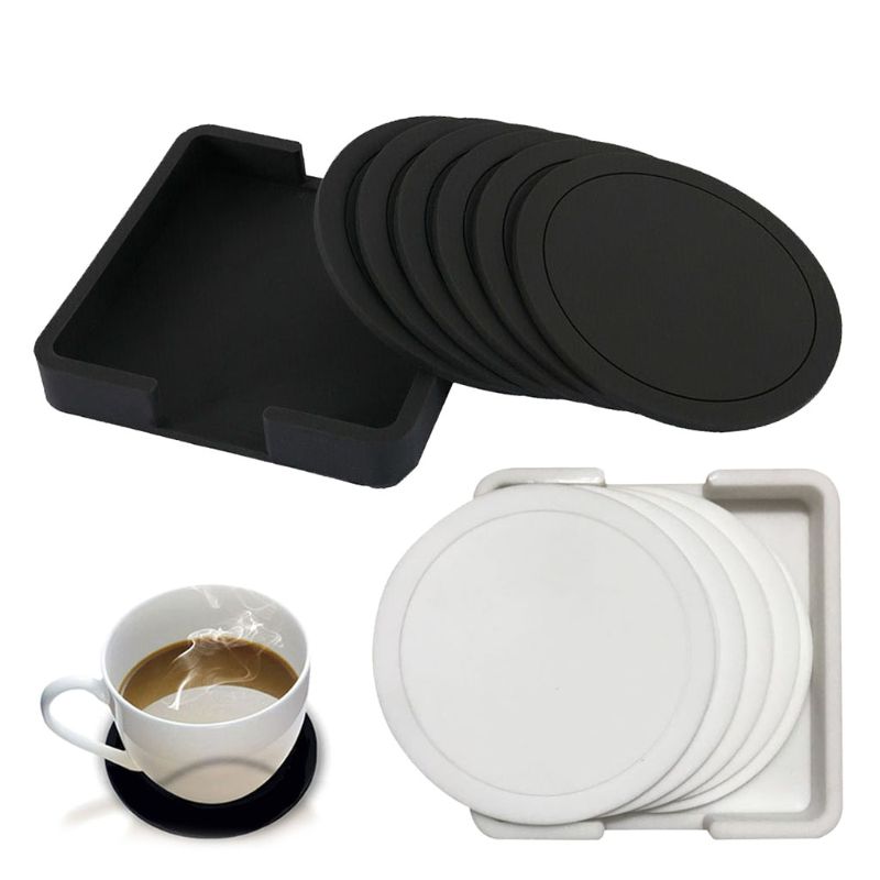 7Pcs Antislip Tafel Coaster Set Hittebestendige Siliconen Mat Drank Glas Zwart Onderzetters Keuken Accessoires Koffie Mok placemat