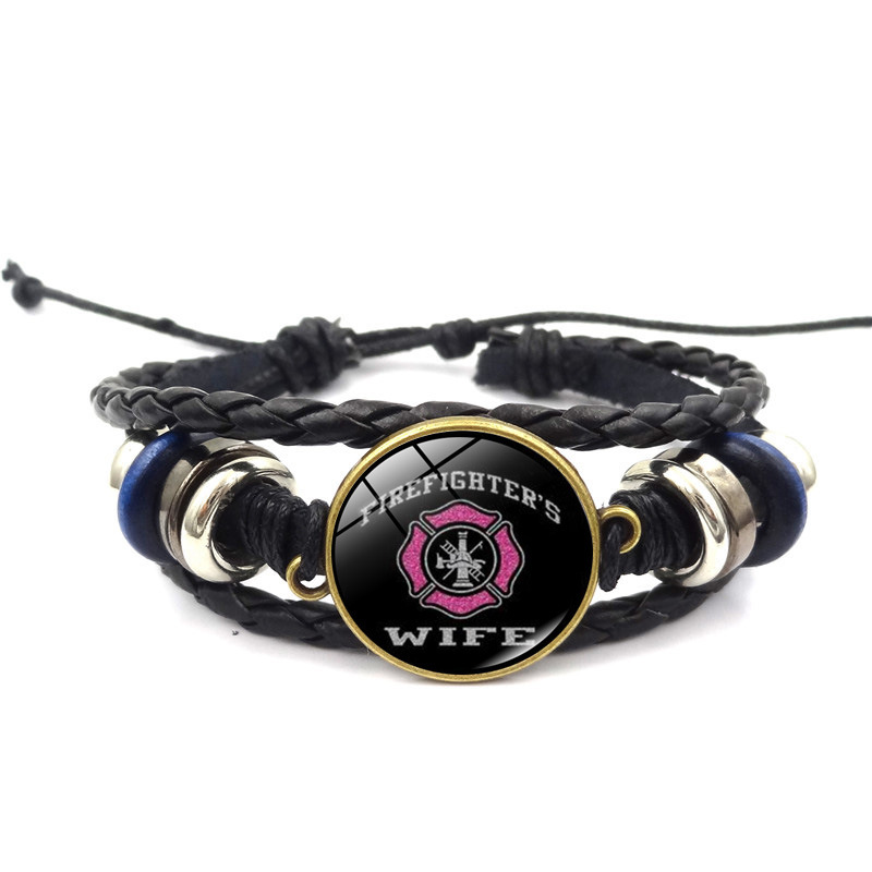 Regalo di gioielli con bracciale intrecciato retrò in vetro con cupola di vigile del fuoco di salvataggio