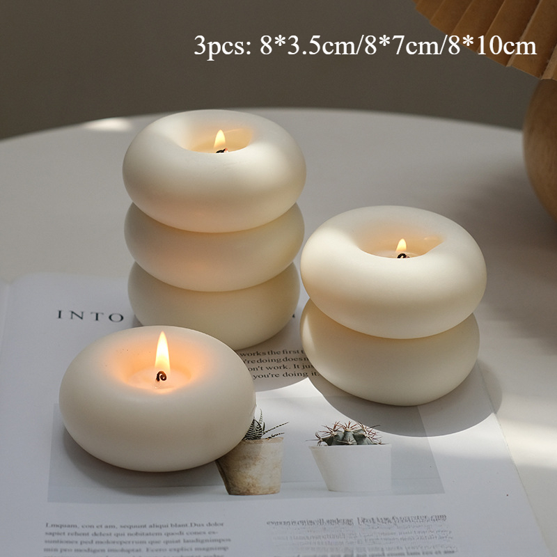 Velas de aromaterapia con círculos de Donut, velas creativas para el hogar, decoración del hogar, dormitorio, sin llama, de cumpleaños romántico, cera: cameo