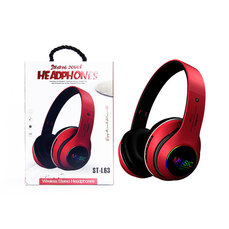 LED Colorful Wireless Bluetooth Headphones Headset Foldable Stereo Bass Sound Adjustable Earphones with Mic for PC All Phone: Rood