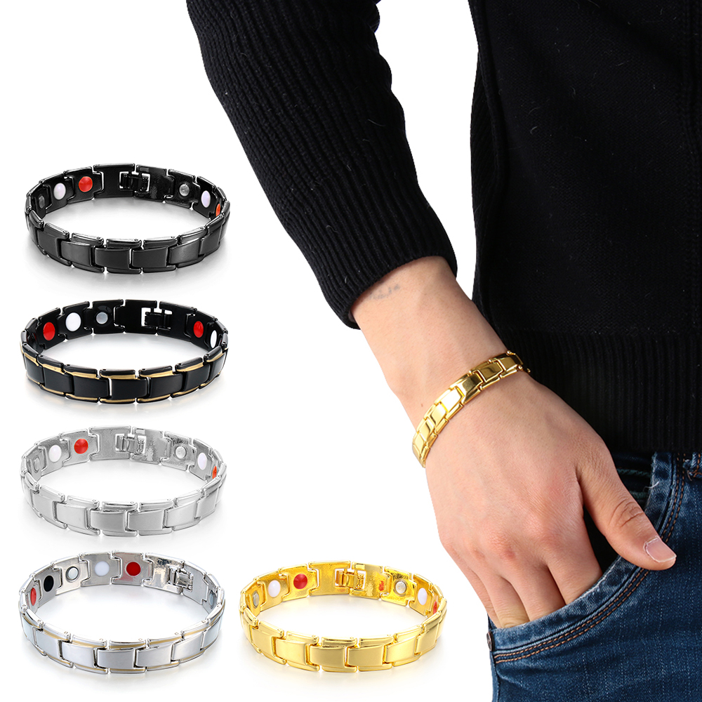 Bracelet de thérapie magnétique pour hommes, bijoux de santé, en acier inoxydable, couleur or, détachable