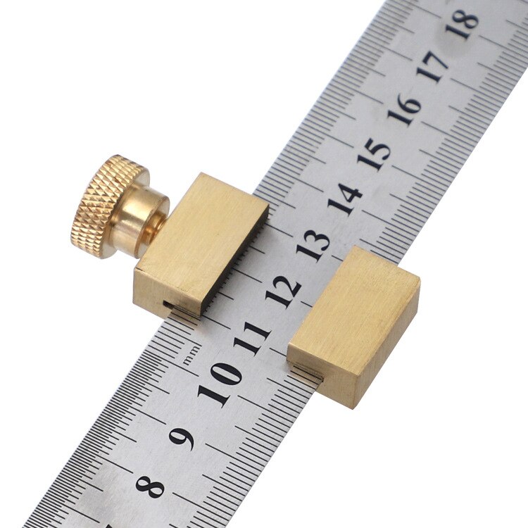 Steel Ruler Positioning Block Brass Angle Scriber Line Marking Gauge For Ruler Locator DIY Carpentry Scriber Measuring Tools: typeB with ruler