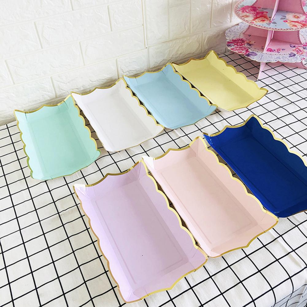 4Pcs/Set Simple Thin Disposable Plate Delicate Craft Convenient Usage Rectangular Cake Fruit Disposable Plate