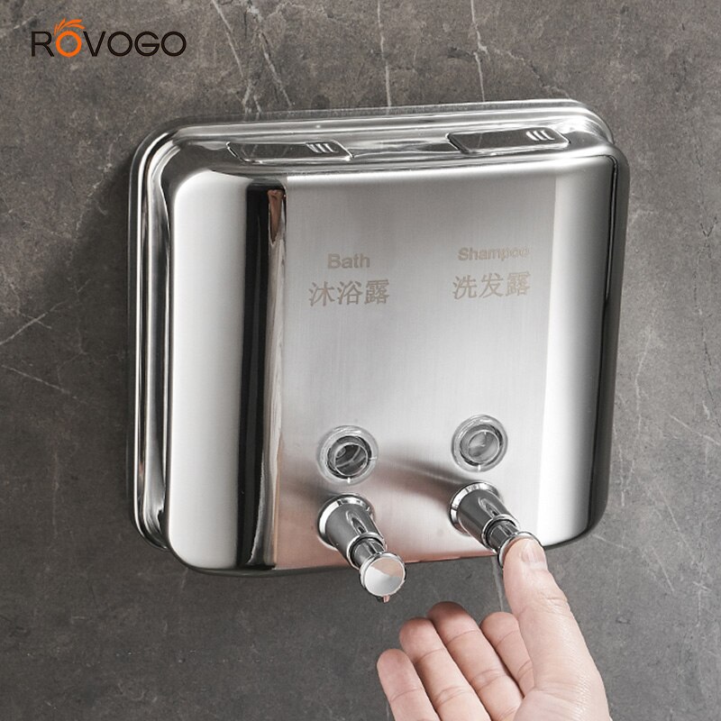 Rovogo 1500Ml Zeepdispenser Wall Mounted, Dubbele Shampoo Douchegel Dispenser Dispenser Voor Badkamer Keuken Hotel