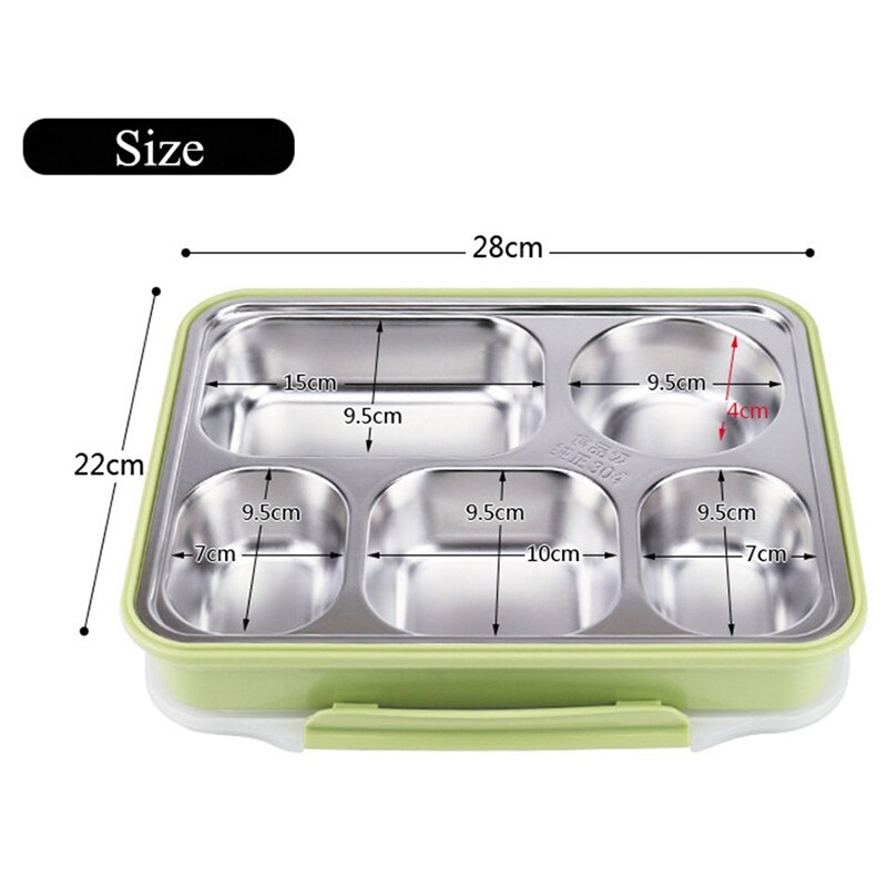5 Compartments Lunch Box Stainless Steel Leak-proof large Bento Boxes Soup Container School Dinnerware
