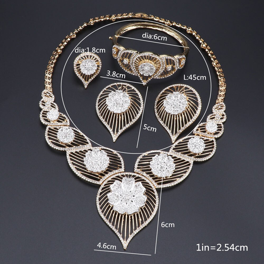 African Jewelry Sets Charm Bridal Crystal Pendant Necklace Earring Wedding Women Dubai Gold Color Jewelry Set