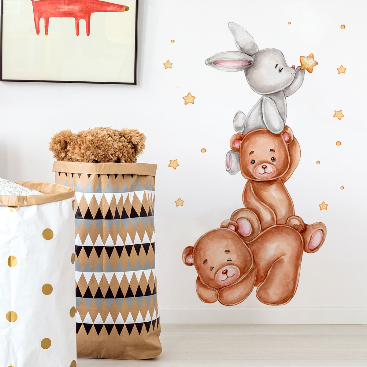 Schattige beer muurstickers voor kinderkamers jongens meisjes babykamer decoratie kind behang dier kinderkamer decor zelfklevend vinyl: Donker Kaki