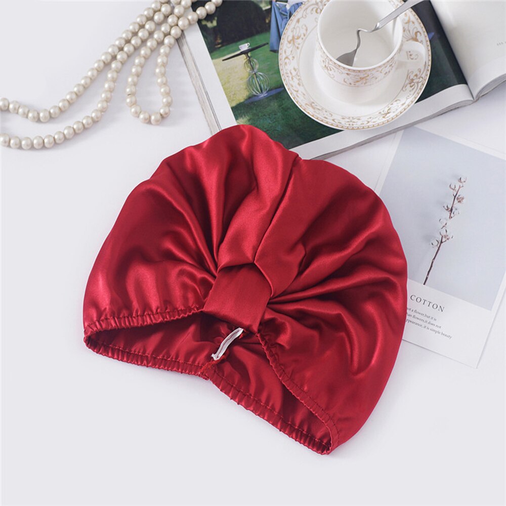100% Mulberry Silk Sleeping Cap Night Silk Sleeping Bonnet Cover for Women with Elastic Ribbon for Hair Care Long Hair 19 Momme: red