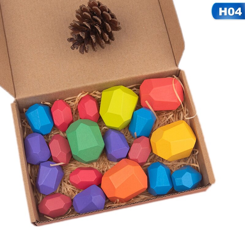 Regenboog Gekleurde Houten Stone Kids Bouwsteen Educatief Speelgoed Creatieve Nordic Stijl Stapelen Blok Spel Kinderen: H04