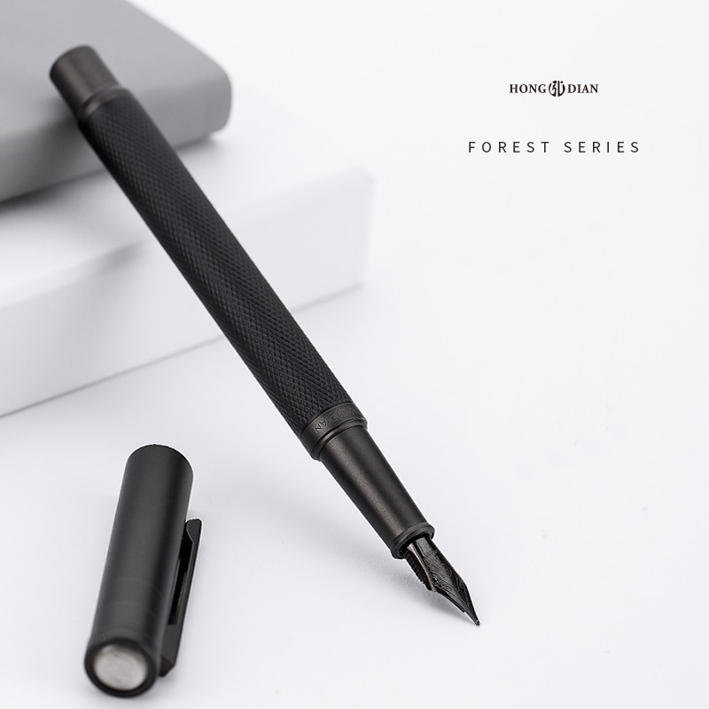 Klassisk luksus 0.5mm sort f nib fyldepen fuld metal klip penne til forretning underskrivning skrive skole kontorartikler