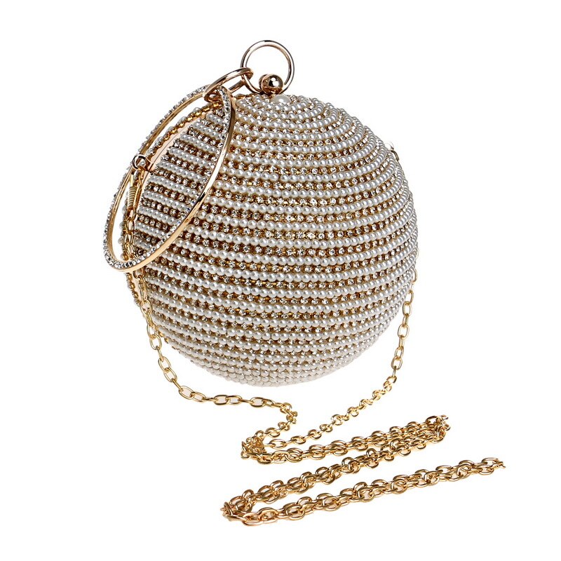 Enkel bröllopsväska glänsande crossbody-väska kvinnor kvinnlig kvällsfest pärla axelväska diamanter cirkel rund väska