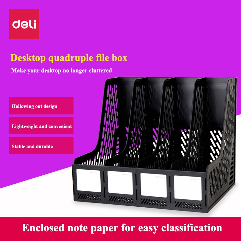 Deli 9946 plastic Document box 3 and 4 lattices file basket file tray documents management black gray colors optional
