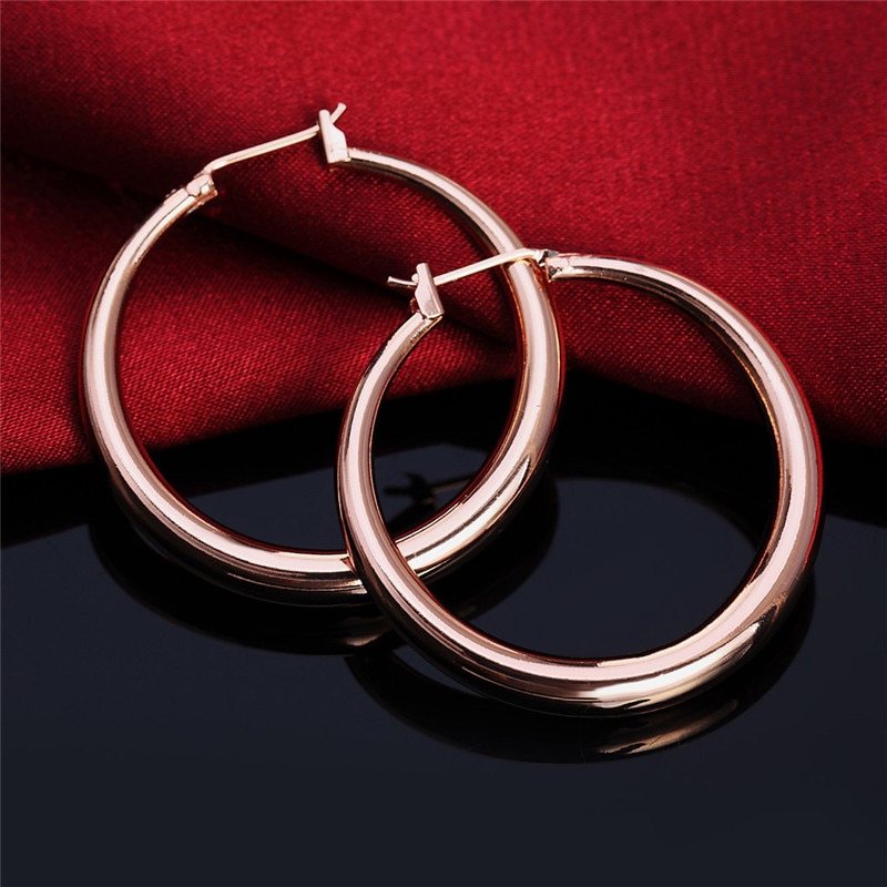 Rose Gold plated Thick Round Creole Hoop Earrings Classic Piercing Women Casual Sporty Engagement party Jewelry