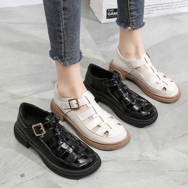 Comfort Schoenen Voor Vrouwen Ademende Platte Sandalen Pak Vrouwelijke Beige Klompen Met Hak Mary Jane Zonder Zwarte Mode Dikke Meisjes lo