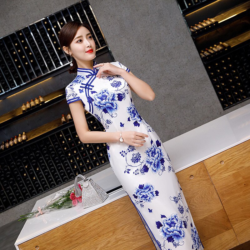 Sheng Coco Blue And White Chinese Dress Qipao Cheo... – Grandado