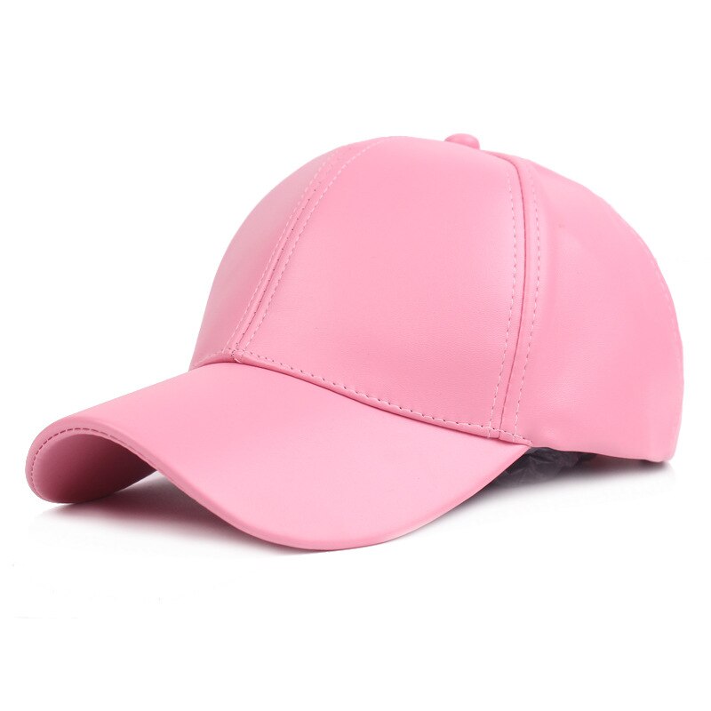 6 Panel PU Faux Leather Curved Baseball Cap Dad Hats for Women Men,Red Pink Black Blue Brown