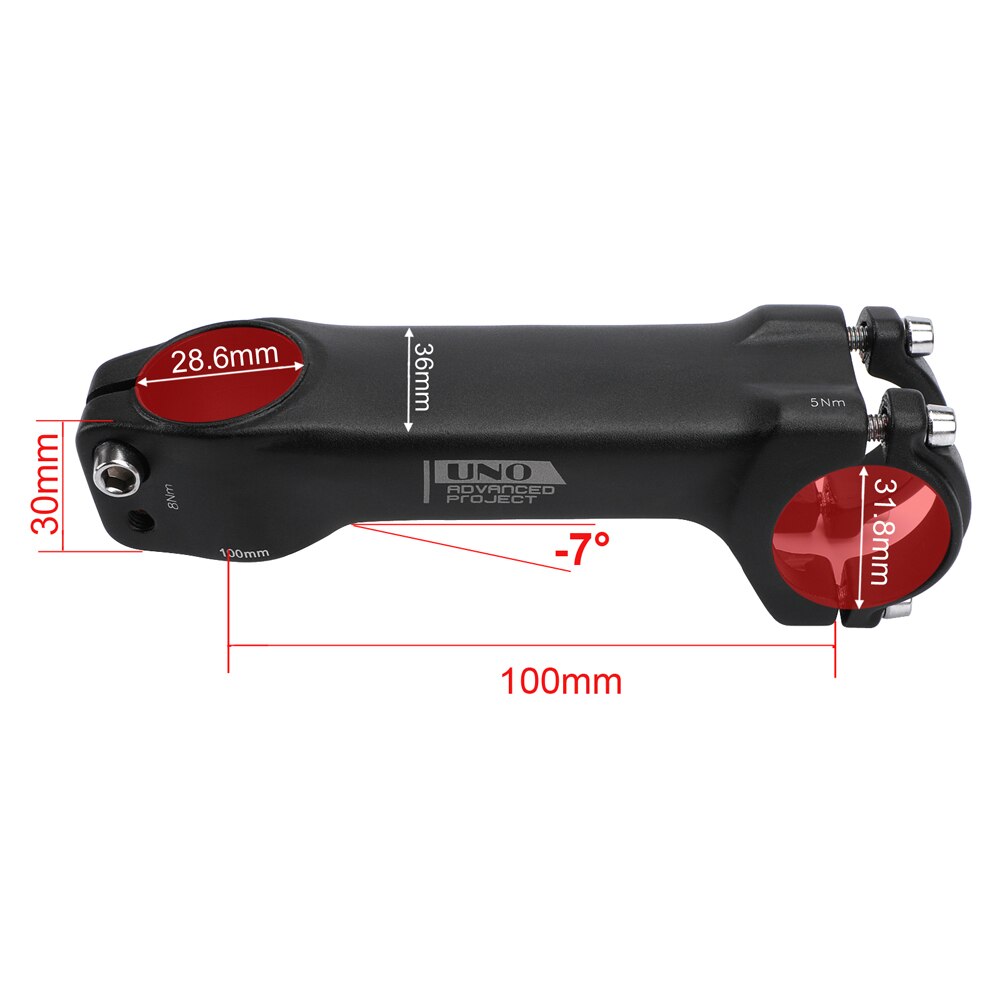 UNO MTB Vorbau-7 Grad Integrierte Lenker Vorbau 31,8 Aluminium Fahrrad Stange 70-120mm Griff Bar Verlängerung fahrrad Lenkrad: 31.8x100mm -7 Stengel