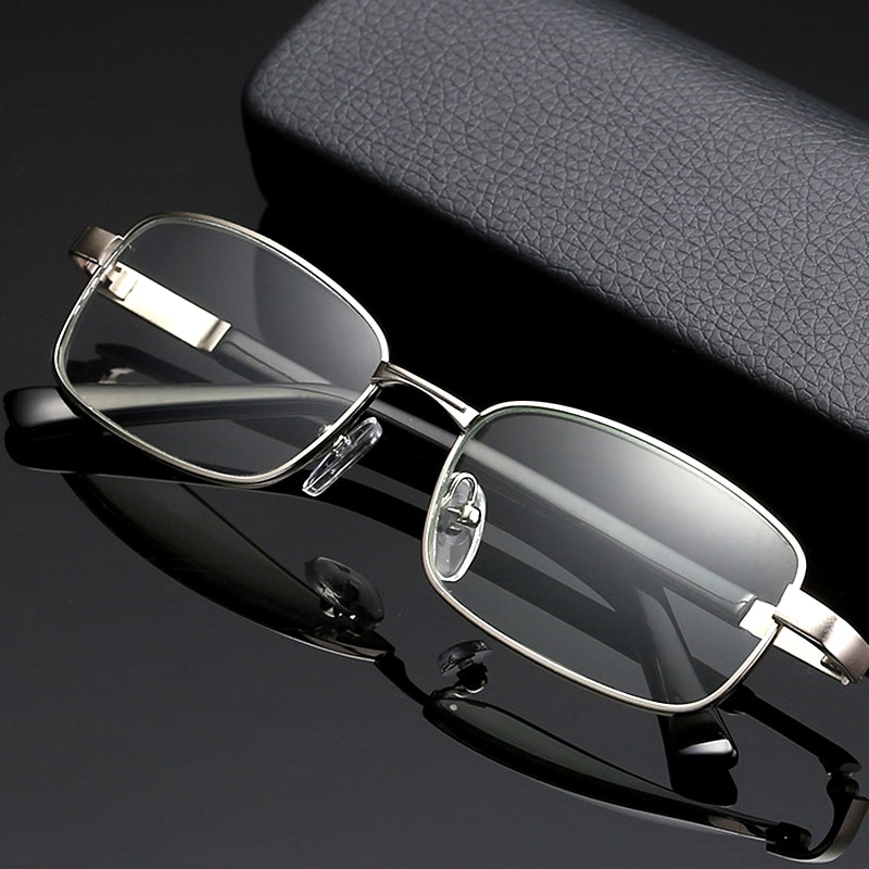 Gafas de lectura para hombre, lentes de cristal para presbicia, fotocromáticas, de aumento transparente, cuadradas, con marco de Metal plateado, de