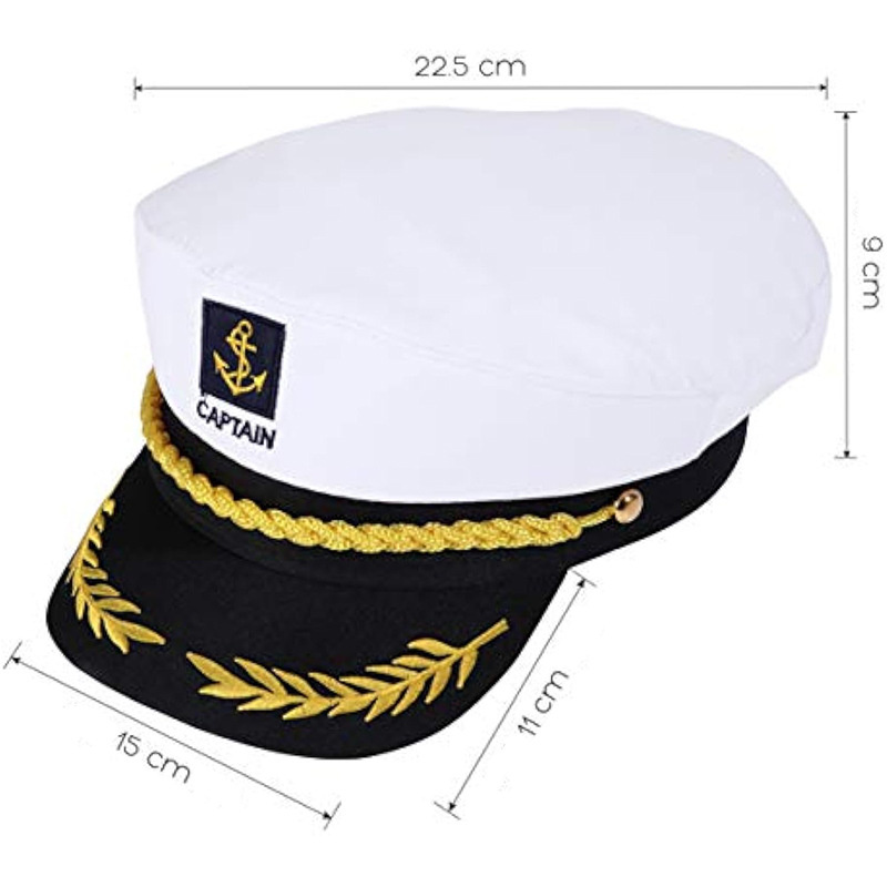 Sombrero de capitán marinero yate para adultos, sombrero de ajustable para hombres y mujeres, vestido de baile de maquillaje, evento, excelentes accesorios elegantes