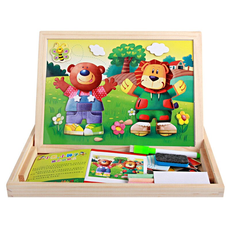 3D Wooden Magnetic Puzzle - Figures, Animals, Vehicles, Drawing Board - Educational Toy for Kids: STYLE-F