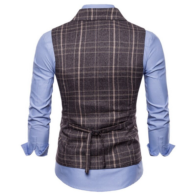 Seenimoe Waistcoat Men Stripe Formal Blazer vests Casual Double Breasted V-neck Vest M-4XL Male England Style Vests