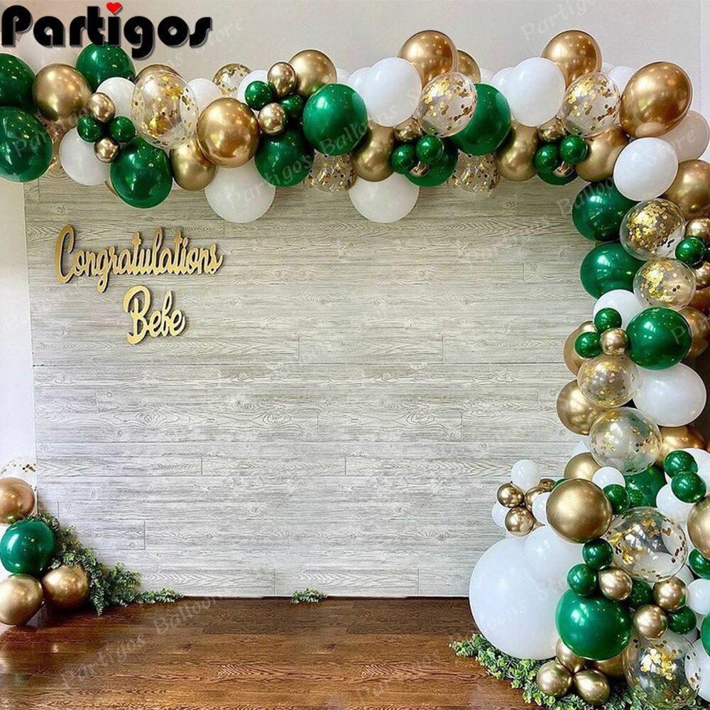 Guirnalda de Globos de Oro Verde, arco de confeti dorado, blanco, para de cumpleaños, boda, Día de San Valentín, aniversario, decoración, 123 piezas