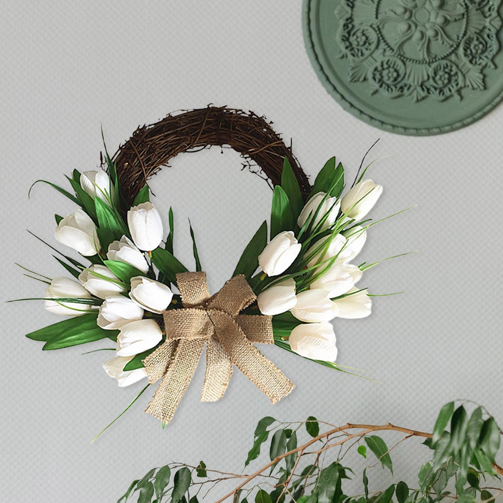 Artificial White Tulip Wreath Flower Wreath for Wall Hanging Party Decor