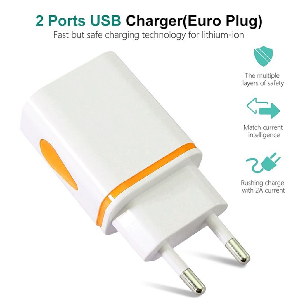 Adaptador de cargador de teléfono con USB Dual, enchufe de la UE y EE. UU., de carga rápida, de pared, de viaje, para iPhone 7/7Plus, 2A