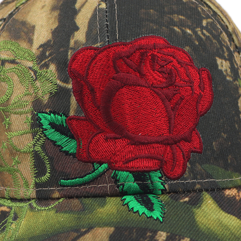 Rode bloem borduren Camouflage baseball cap voor vrouwen katoen verstelbare vrouwelijke snapback hoed hip hop wandelen caps