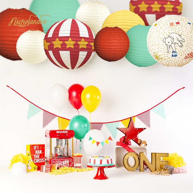 Décorations de fête cirque NICROLANDEE 10 pièces | Décor bricolage pour fête prénatale anniversaire enfant carnaval, lanternes en papier rouge blanc