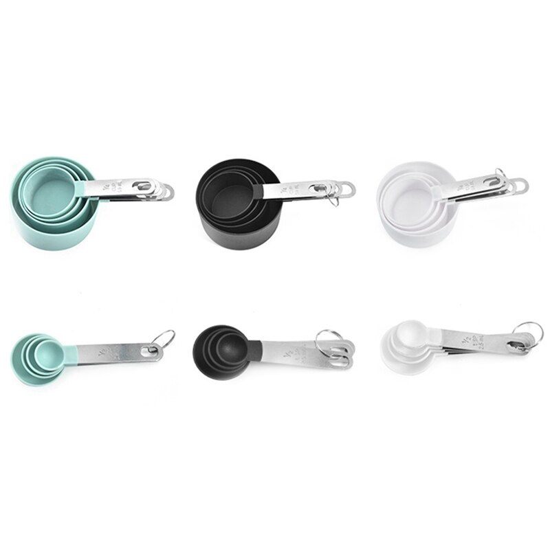 Juego de 4 cucharas y vasos medidores de cocina con mango de acero inoxidable, perfectas para herramientas para hornear fuentes de horno, utensilios de cocina