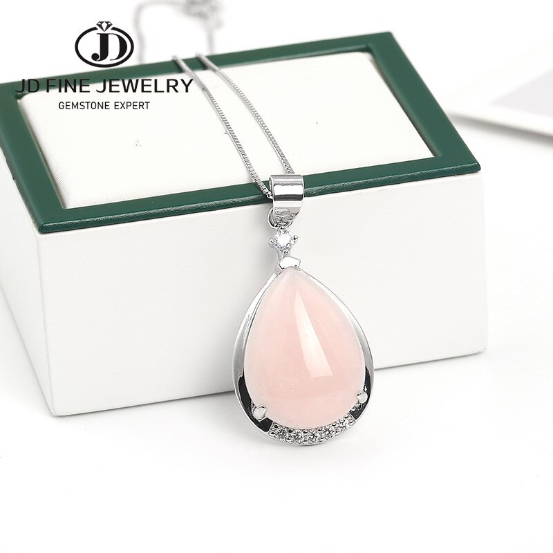 JD 1 Pcs Water Shape Natural Rose Pink Quartz Crystal Pendant 925 Silver Color DIY Fit Necklaces For Jewelry