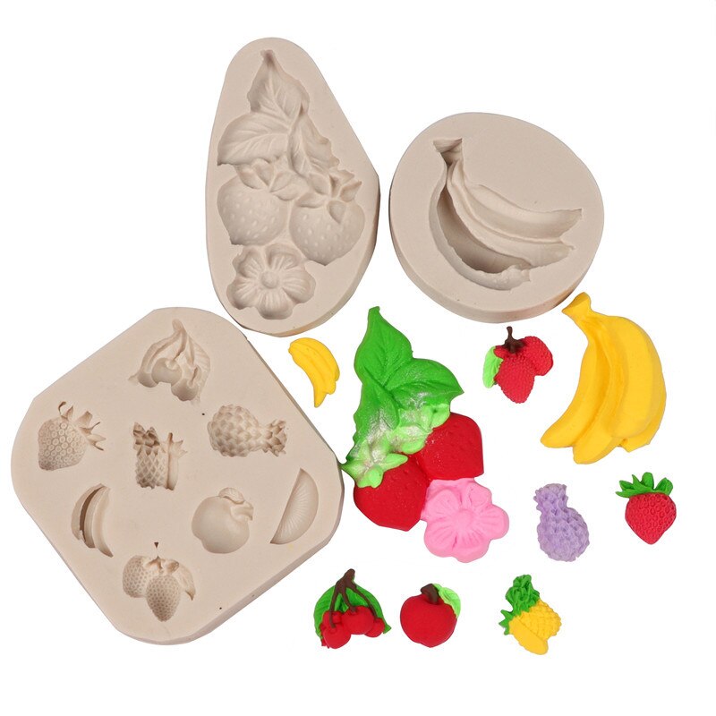 Fruit Banana Strawberry Cherry Polymer Clay Mold DIY Epoxy Resin Plaster 3D Panel Silicone Molds for Cement Gypsum Concrete