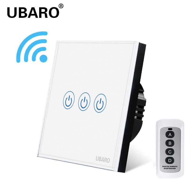 UBARO EU/UK Wireless Remote Control Touch Switch Crystal Glass Panel Remote Interruptor Liz Lichtschalter switches 1/2/3Gang: LG-WB3YX-YF