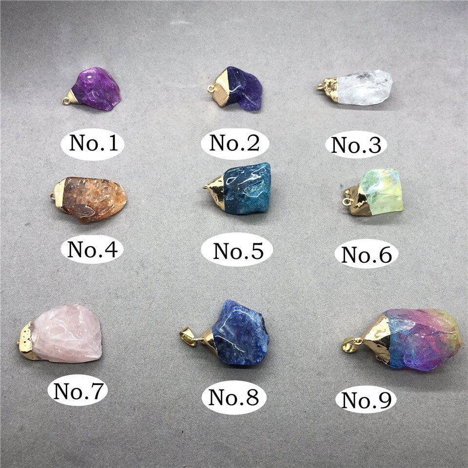 9 colori di Quarzo Cristallo Pietra Grezza Ciondolo FAI DA TE per Gli Accessori Della Collana