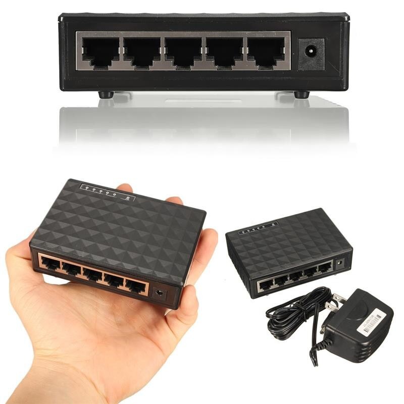 10/100/1000Mbps 5 Ports Gigabit Switch Ethernet Switch Hub Plastic Mini Desktop High Performance Smart Adapter US/EU Plug