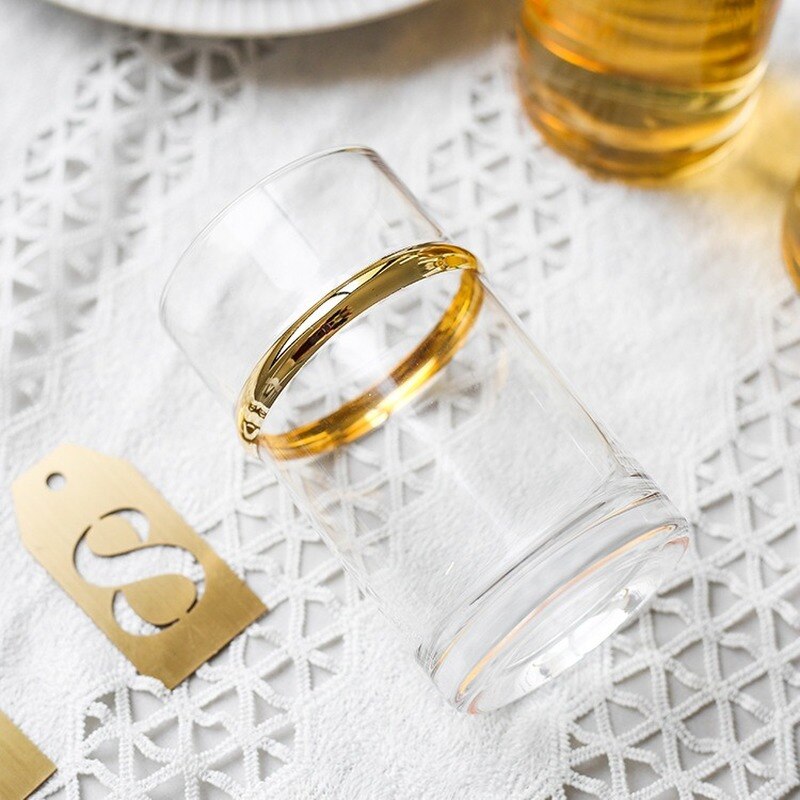 Plated Glass Household Gold Ring Glass Cup Straight Tube Juice Cup Glass Wine Cups