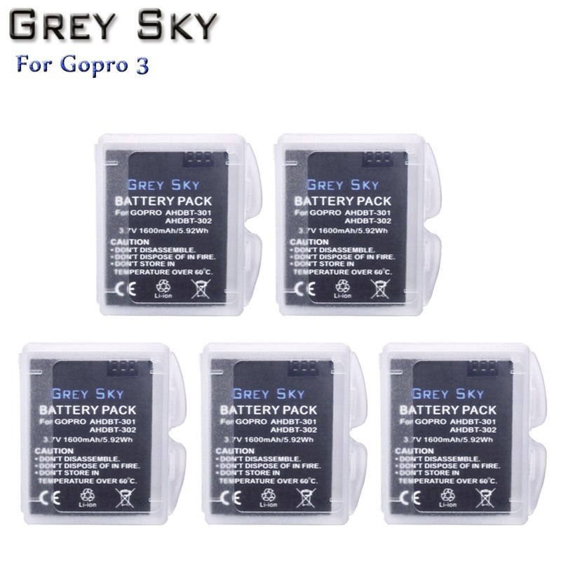 3Pcs 1600Mah Hero 3 Gopro Hero3 Batterij Vervanging + Led Dual Usb Charger Voor Gopro Go Pro Hero 3 3 + Camera: 5 battery