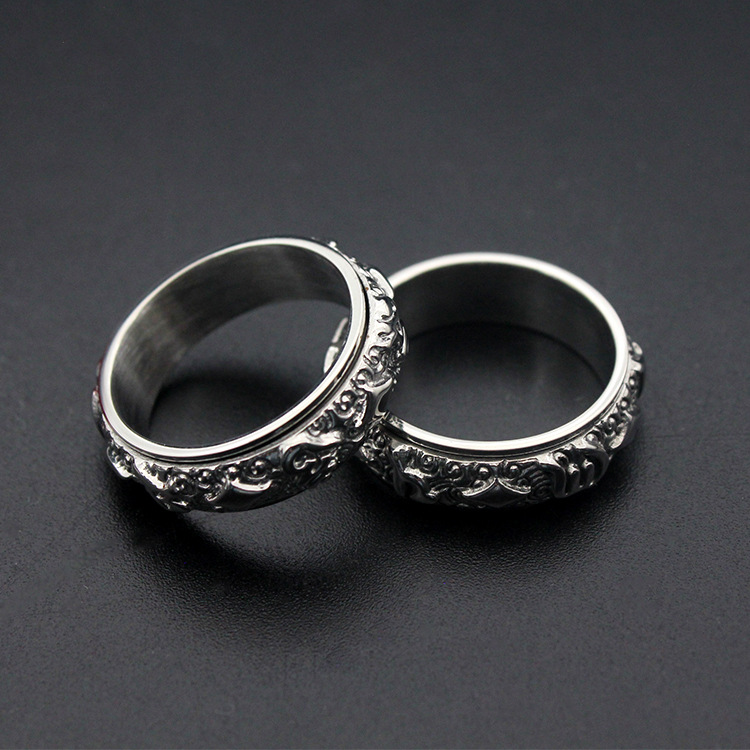 Tótem étnico giratorio de , anillos de patrón redondo, Color plata, joyería de acero inoxidable para mujeres y hombres, de