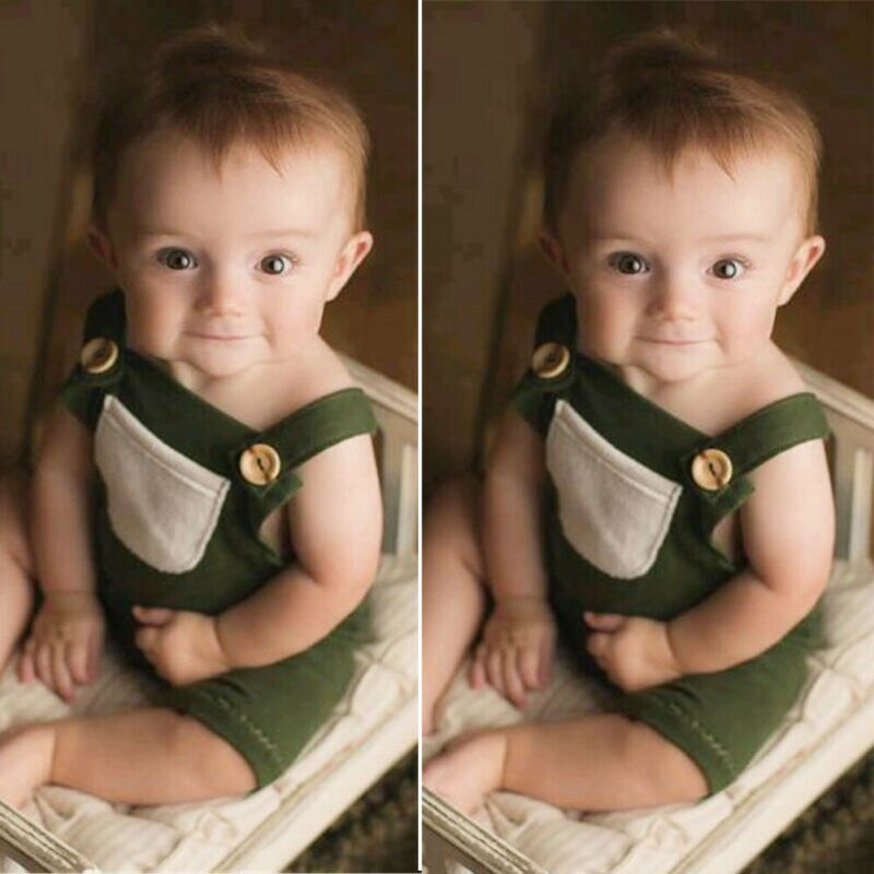 Baby zomerkleding baby jongens meisjes kleding band romper mouwloos jumpsuit effen overalls zak outfits