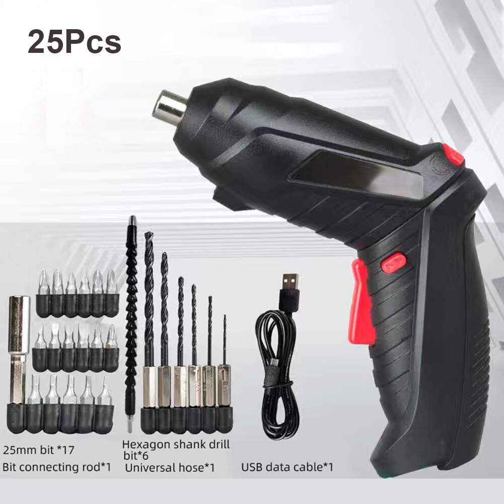 Elektrische Schroevendraaier Met Licht 3.6V Draagbare Opladen Draadloze Schroevendraaier Oplaadbare Power Tools Met Bits Praktische Boor P: 25pcs