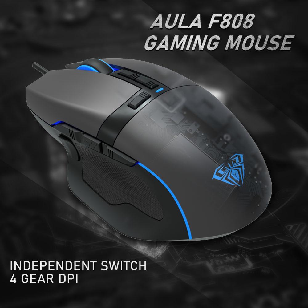 AULA F808 Mouse da gioco cablato Gamer ali laterali programmazione Macro 10 pulsanti Mouse da gioco USB da 4200 DPI per PC Desktop