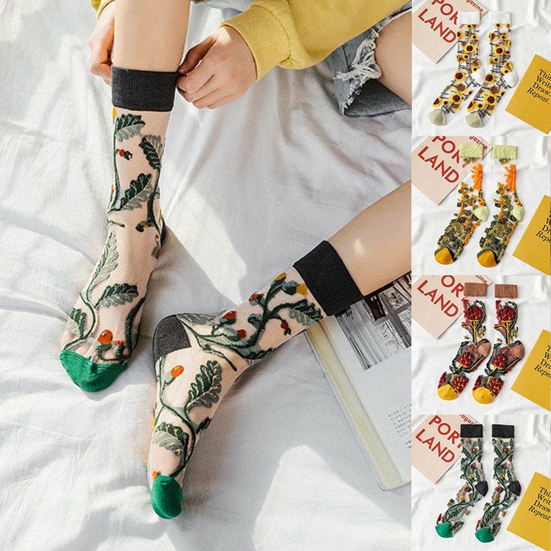Creatieve Harajuku Product Kristal Zijde Tij Sokken Grappige Zonnebloemen Wijnstokken Bloemen Gelukkige Vrouwen Sokken Casual Sox
