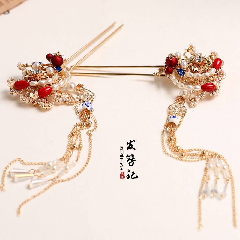 Hanfu tocado mujer antigüedad precioso Phoenix Crown accesorios para el cabello conjunto Kanzashi paso sacudida perla borla adornos para el cabello