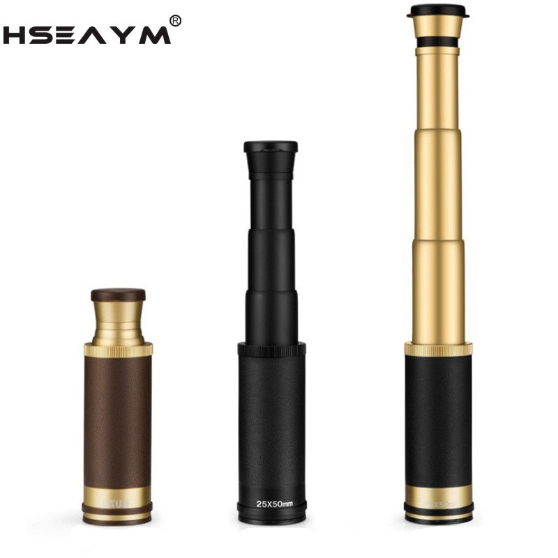 HSEAYM 25X50 Pirate Telescope Monocular BAK4 Portable Low Light Level Night Vision Aluminum Alloy HD Broadband Green Film