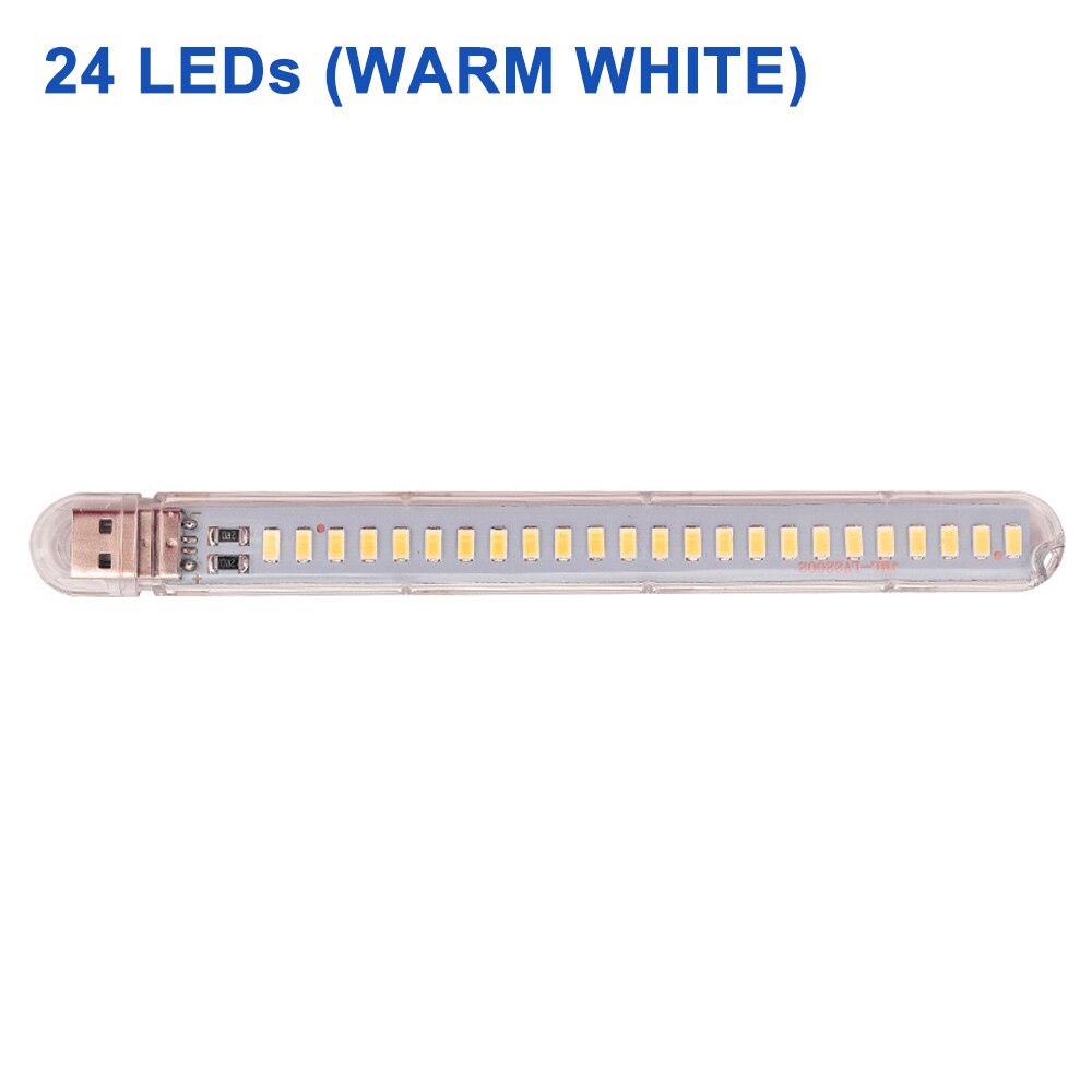 Mini luz LED nocturna portátil de 5V CC, 10LED, 24LED, lámpara de mesa de lectura USB, poste de extensión flexible, adaptador de enchufe estadounidense, luces de libro: Color blanco cálido