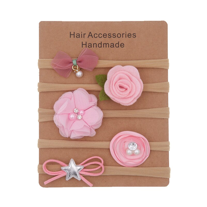 6pcs/set Elastic Flower Headbands for Baby Girls Hair Accessories Baby Girls Bow Nylon Turban Skinny Stretchy Rubber Hair ban