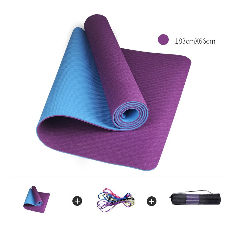Tweekleurige yogamat 183*66*0.8cm gym pilates antislip fitnessmat positielijn tpe yoga beginner milieugymnastiekmatten: Stijl -2
